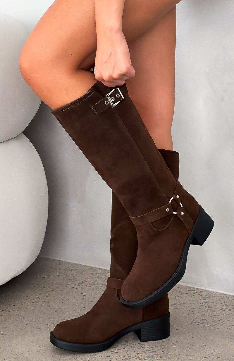 Rafferty Knee High Boots Chocolate Faux Suede