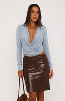 Serving Pure Long Sleeve Top Dusty Blue