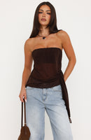 Sheer Intent Strapless Top Chocolate