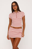 Straight Chill Polo Top Pink Stripe