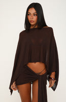 Sunset Silhouette Knit Poncho Top Espresso