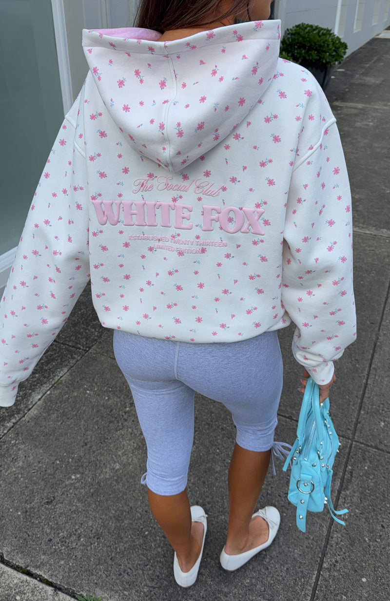 The Social Club Millie Oversized Hoodie White Ditsy