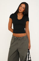 Time Won't Wait Short Sleeve Top Black