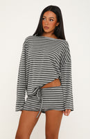 Touchdown Off Shoulder Oversized Long Sleeve Tee Charcoal/Grey Marle