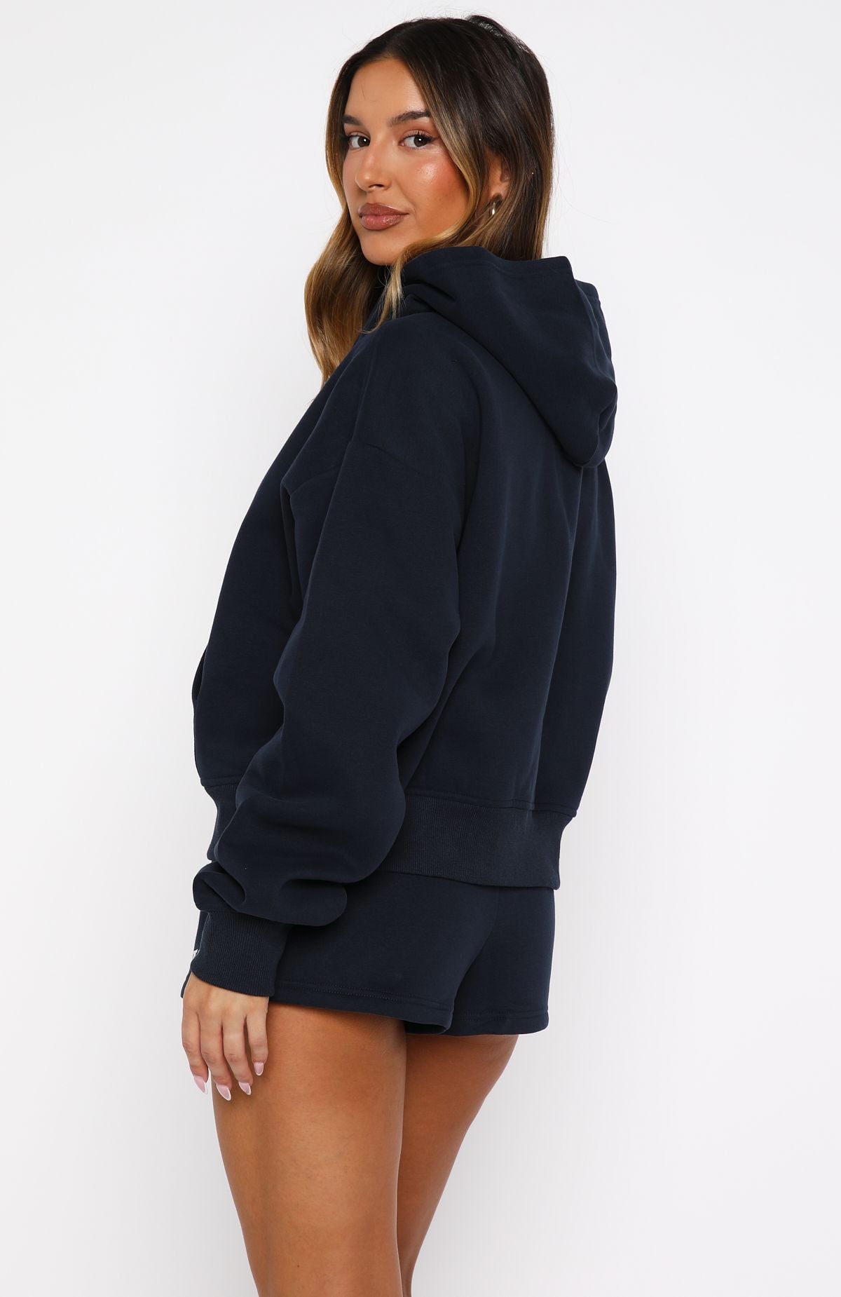 Test Drive Boxy Zip Front Hoodie Dark Navy | White Fox Boutique