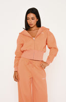 Wishing For It Cropped Cinched Zip Front Hoodie Peach