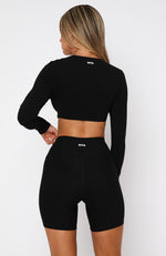 Over The Line Long Sleeve Crop Black