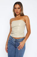 Well Behaved Strapless PU Bustier Taupe