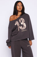 All A Dream Off Shoulder Oversized Long Sleeve Tee Charcoal