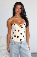 Baby Doll Strapless Bustier Butter/Black Polka Dot