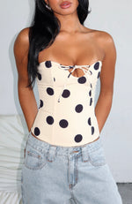 Baby Doll Strapless Bustier Butter/Black Polka Dot