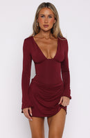 Be Right Back Long Sleeve Mini Dress Wine