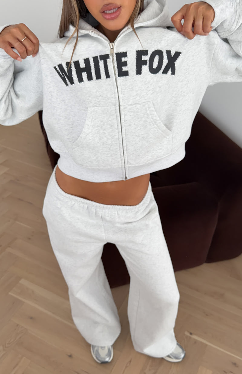 Anything For Love Boxy Zip Front Hoodie Grey Marle