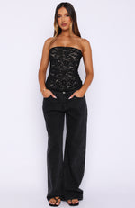 Booking My Flight Strapless Lace Bustier Black | White Fox Boutique
