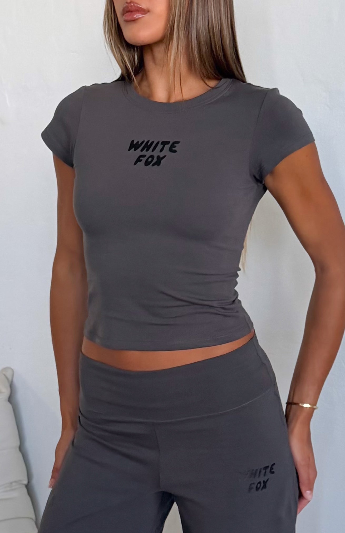 Break The Records Baby Tee Charcoal | White Fox Boutique