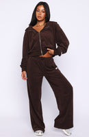 Causing Commotion Terry Wide Leg Sweatpants Chocolate