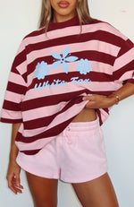 Changed My Play Oversized Tee Dark Red/Pink Stripe