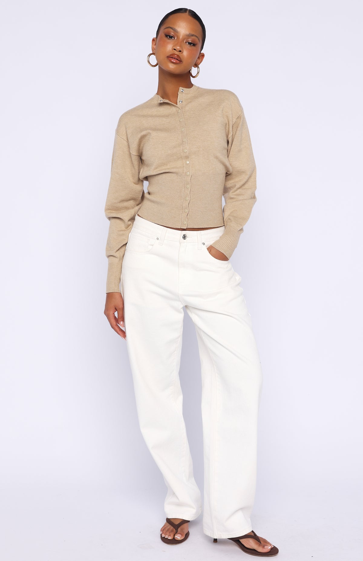 Cindy Cinched Knit Top Beige | White Fox Boutique