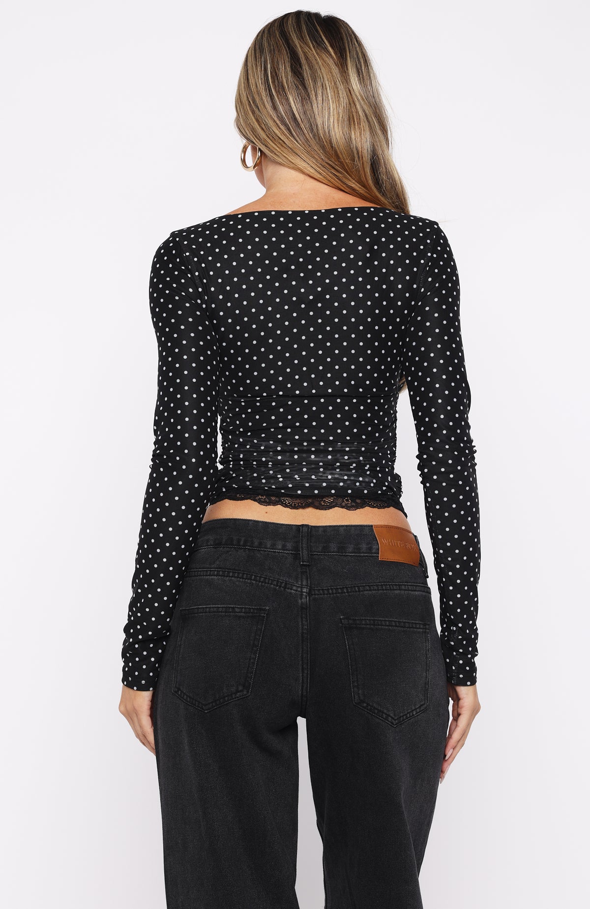 Clear As Day Long Sleeve Top Black/White Polka Dot | White Fox