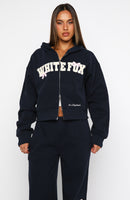 Daydreamers Madeline Boxy Zip Front Hoodie Navy