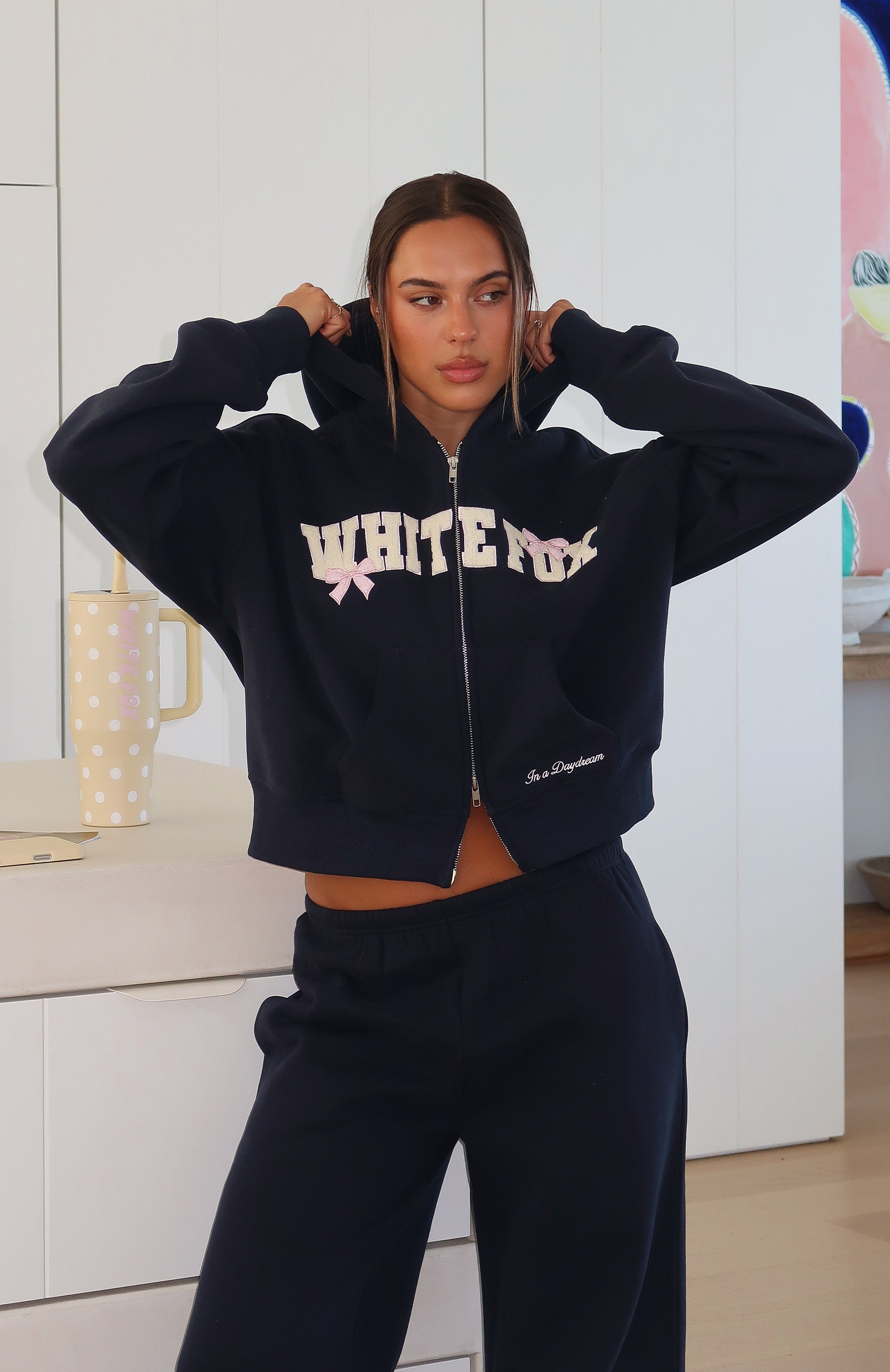 Daydreamers Madeline Boxy Zip Front Hoodie Navy | White Fox Boutique