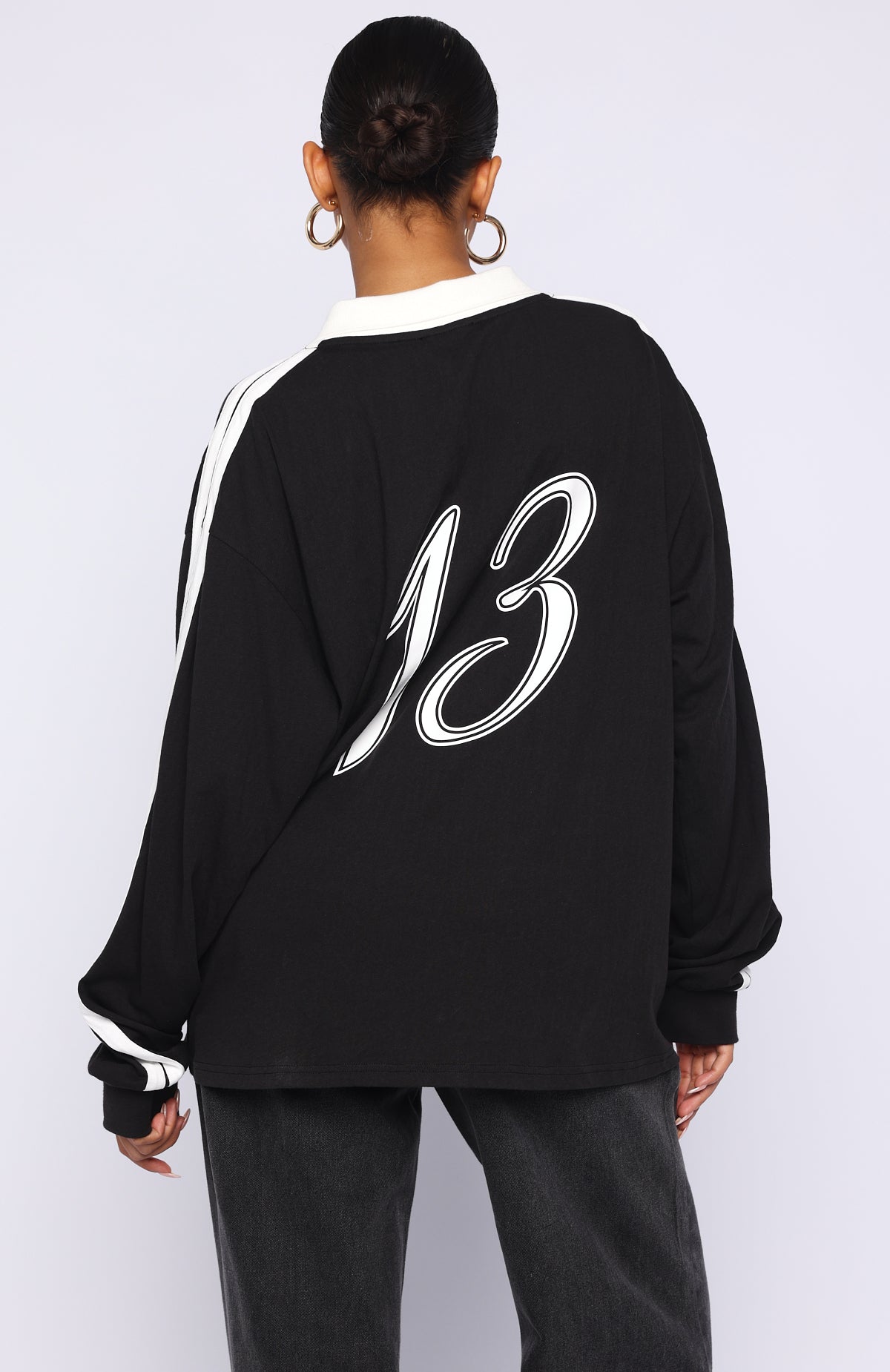 Dreamy Skies Long Sleeve Oversized Jersey Black | White Fox Boutique