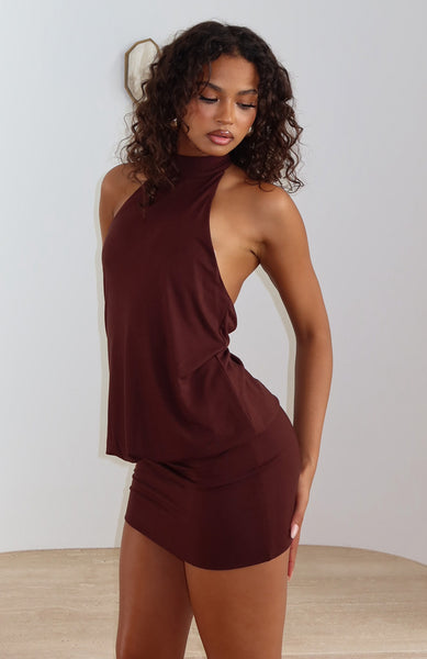 Envy Me Mini Halter Dress Chocolate | White Fox Boutique