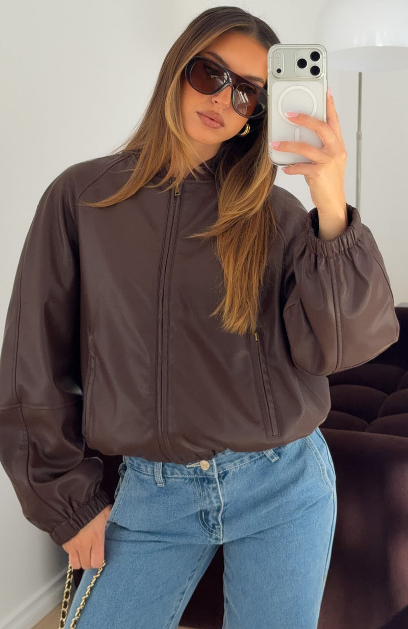 Hanging On You PU Jacket Chocolate