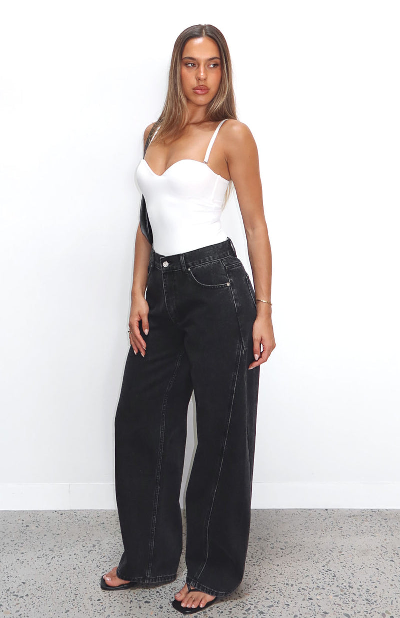 Jessica Mid Rise Barrel Leg Jeans Black Acid Wash