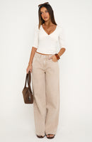 Just My Type Mid Rise Wide Leg Jeans Sesame
