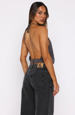 Last Time For Real Halter Top Charcoal