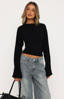 Levelled Up Cinched Waist Long Sleeve Top Black