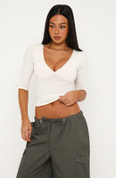 Little Bit Of Everything 3/4 Sleeve V Neck Top Cream