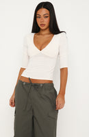 Little Bit Of Everything 3/4 Sleeve V Neck Top Cream