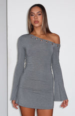 Live Loud Long Sleeve Mini Dress Charcoal