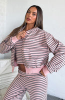 Looking Back Boxy Zip Front Hoodie Pink Stripe