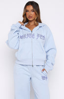 Lucky Ones Boxy Zip Front Hoodie Baby Blue
