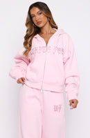 Lucky Ones Boxy Zip Front Hoodie Pink