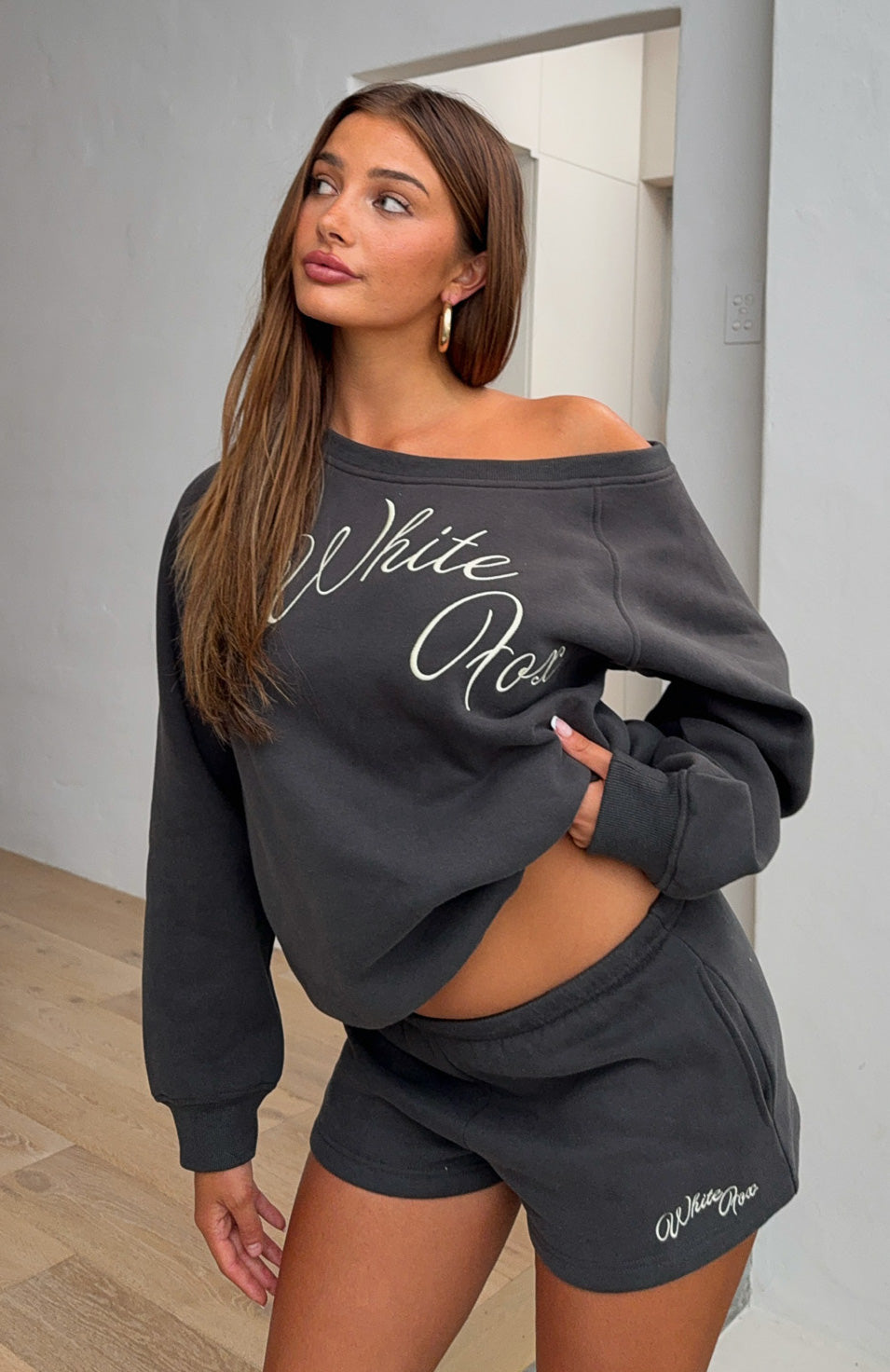 Lucky Thirteen Elsa Off Shoulder Sweater Charcoal | White Fox Boutique