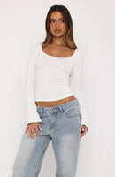 Model Off Duty Long Sleeve Top White