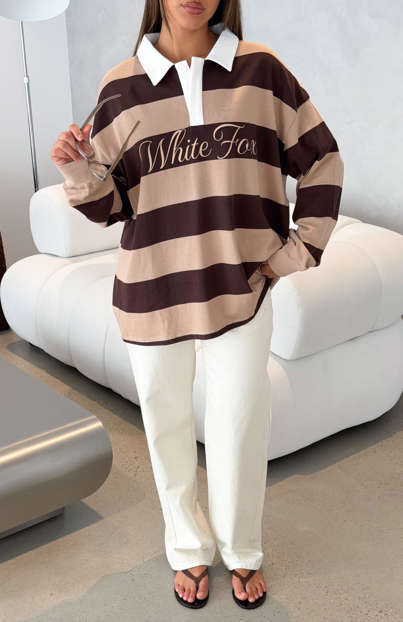 My Reality Striped Long Sleeve Rugby Shirt Chocolate/Nude Stripe
