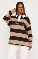 My Reality Striped Long Sleeve Rugby Shirt Chocolate/Nude Stripe