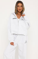Never Missed Oversized Slouch Zip Front Hoodie Grey Marle