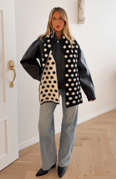 Olesia Polka Dot Scarf Black & Cream | White Fox Boutique