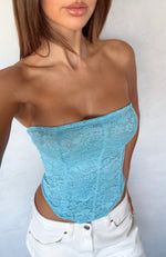 Play Your Part Strapless Bustier Cyan