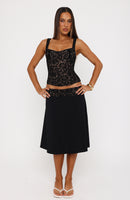 Promises Kept Lace Midi Skirt Black