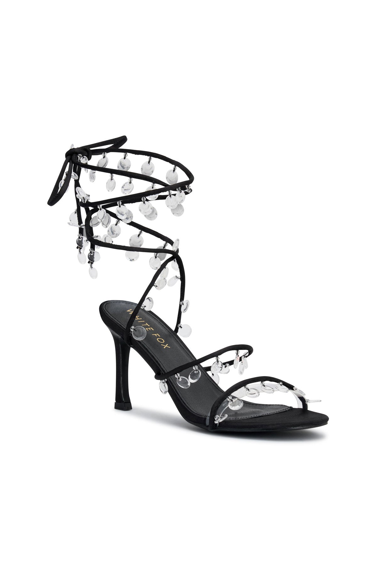 Rania Wrap Crystal Heels Black | White Fox Boutique