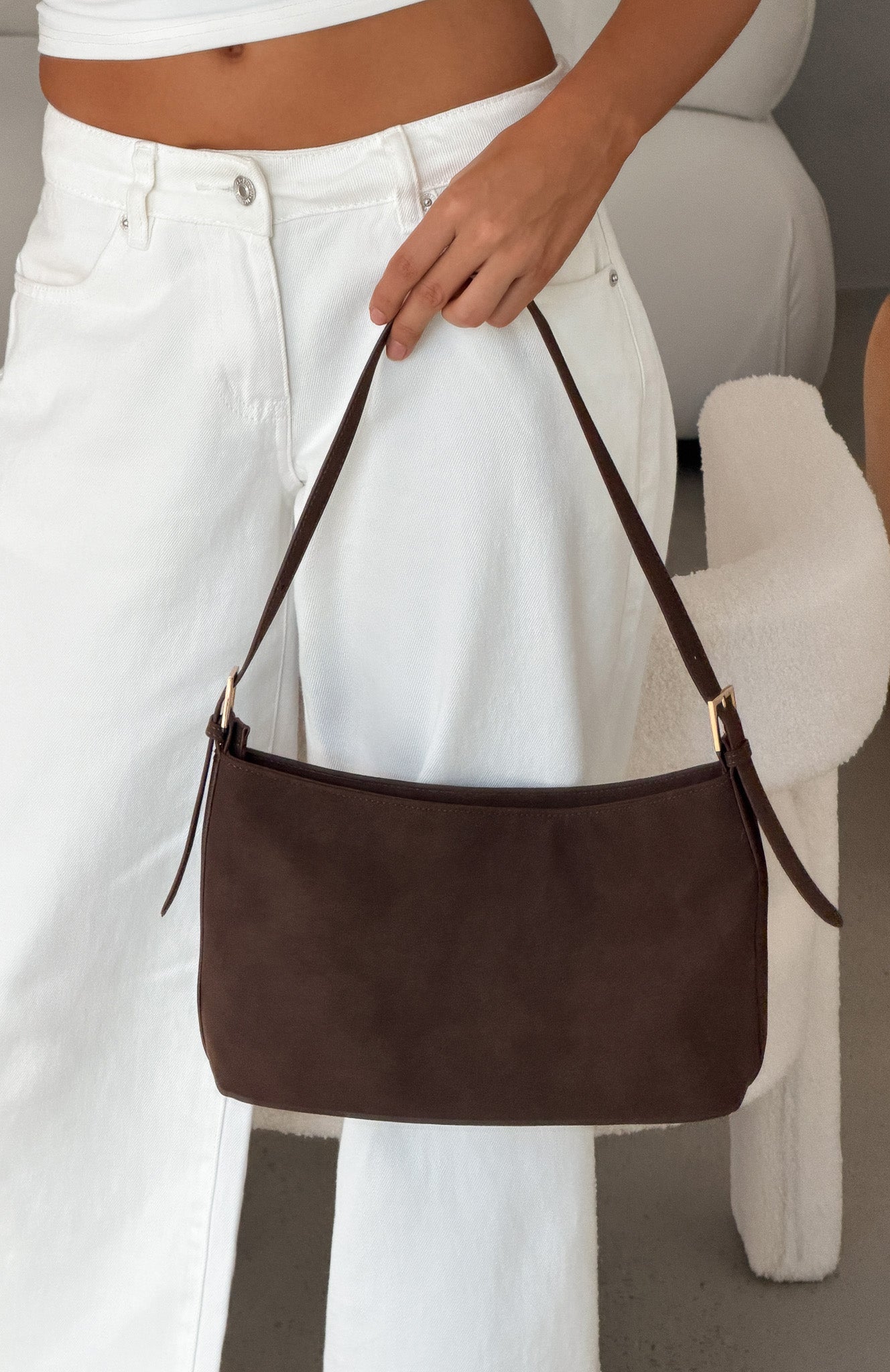 Ryker Shoulder Bag Dark Chocolate Faux Suede | White Fox Boutique