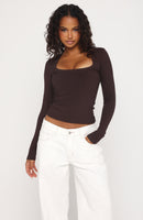 Serenade Her Ribbed Long Sleeve Top Chocolate