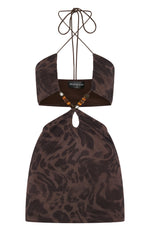 Snap Out Of It Printed Mesh Mini Dress Espresso